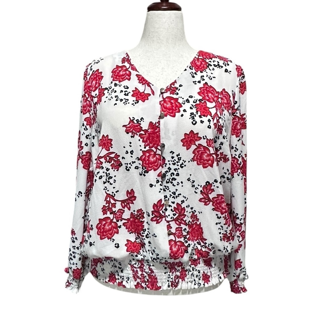 JM Collection Red Hot Holiday Floral Blouse Size XL NWT